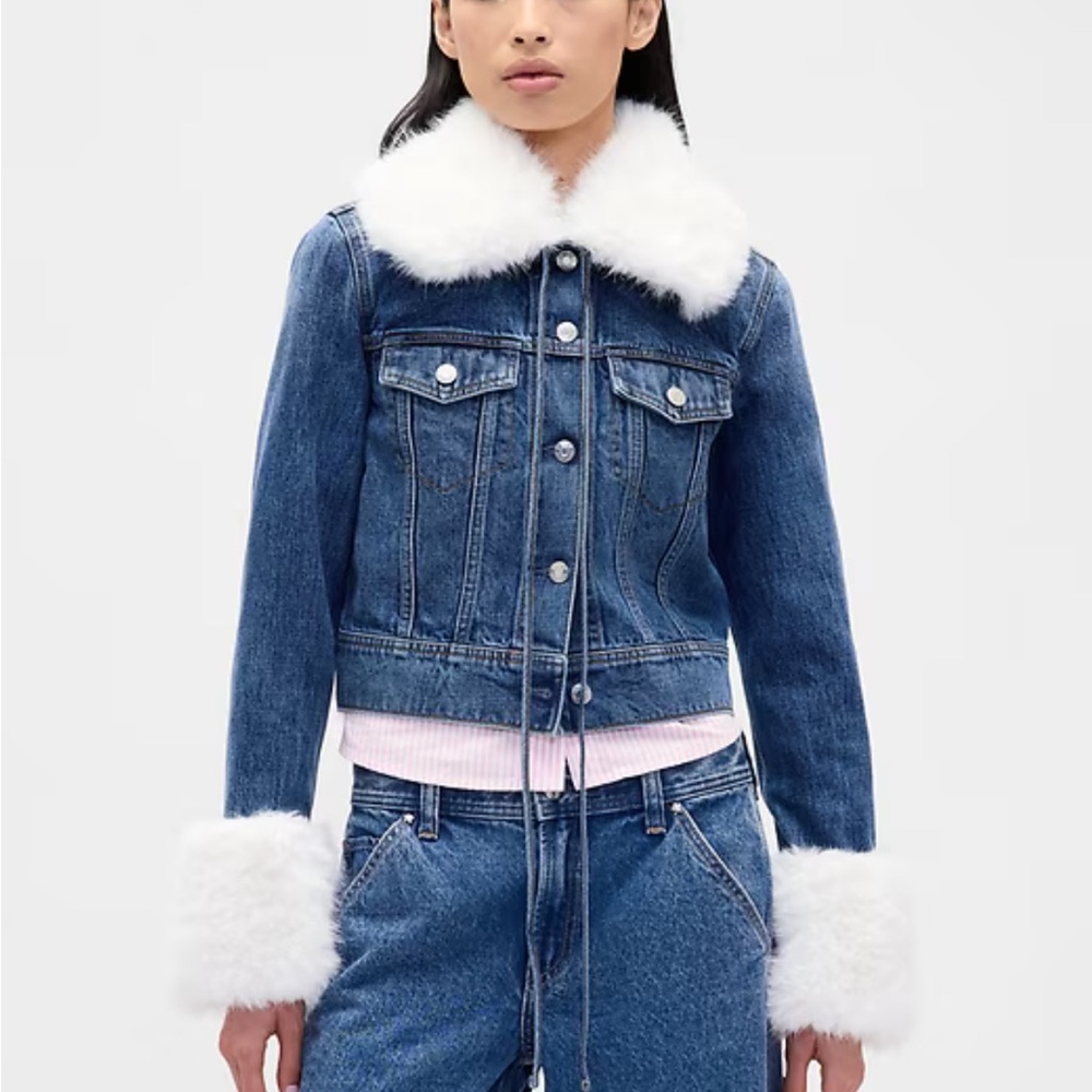 Gap × Sandy Liang Vegan Fur Crop Denim Jacket